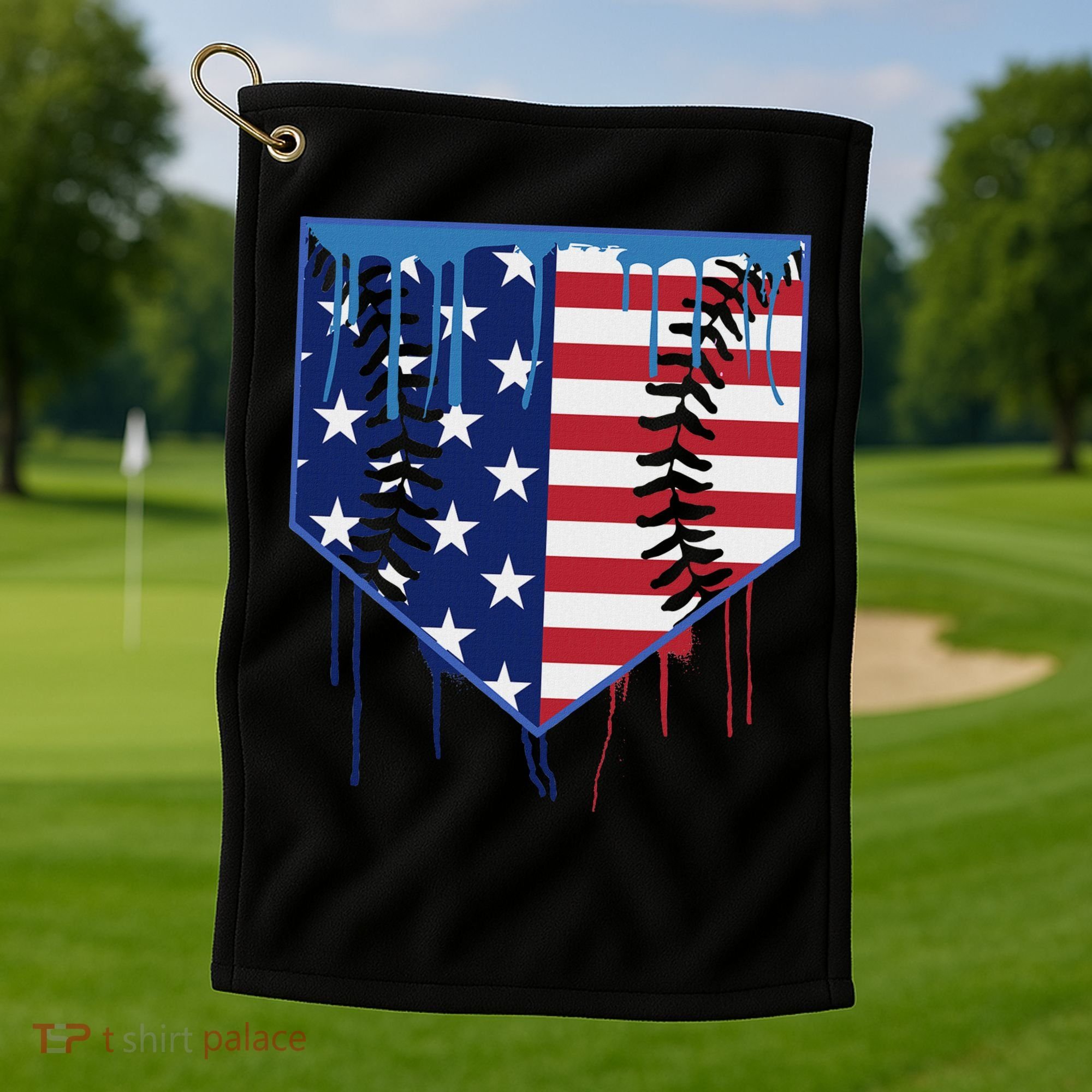 Baseball Drip Ice Cream Patriotic American Flag Golf Towel