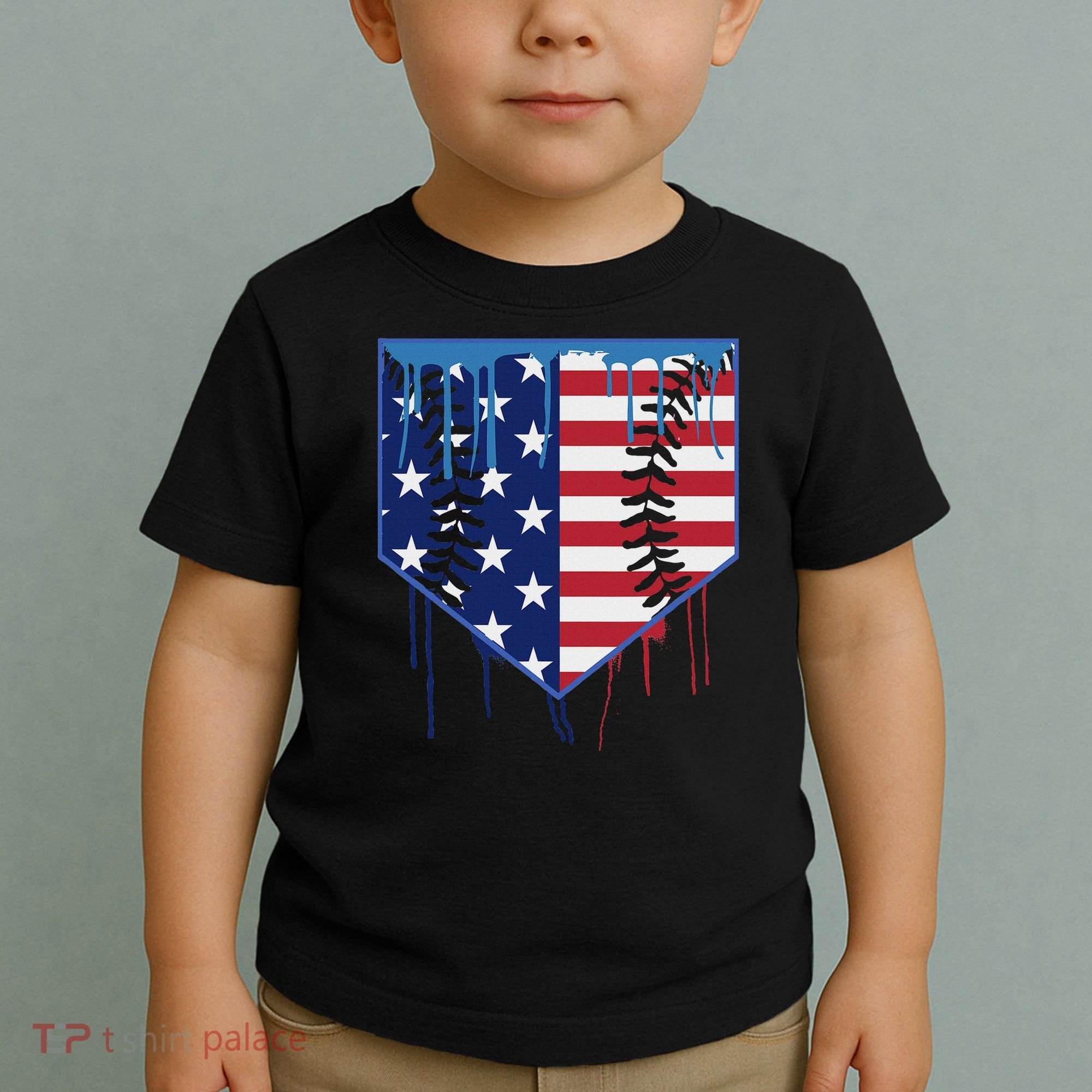 Baseball Drip Ice Cream Patriotic American Flag Toddler T-Shirt