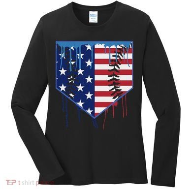 Baseball Drip Ice Cream Patriotic American Flag Women's Long Sleeve Shirt