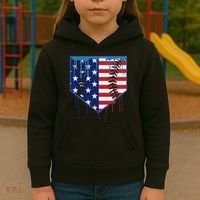 Baseball Drip Ice Cream Patriotic American Flag Kids Hoodie thumb 3
