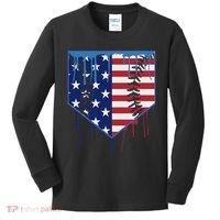 Baseball Drip Ice Cream Patriotic American Flag Kids Long Sleeve Shirt thumb 0