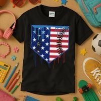 Baseball Drip Ice Cream Patriotic American Flag Kids T-Shirt thumb 3