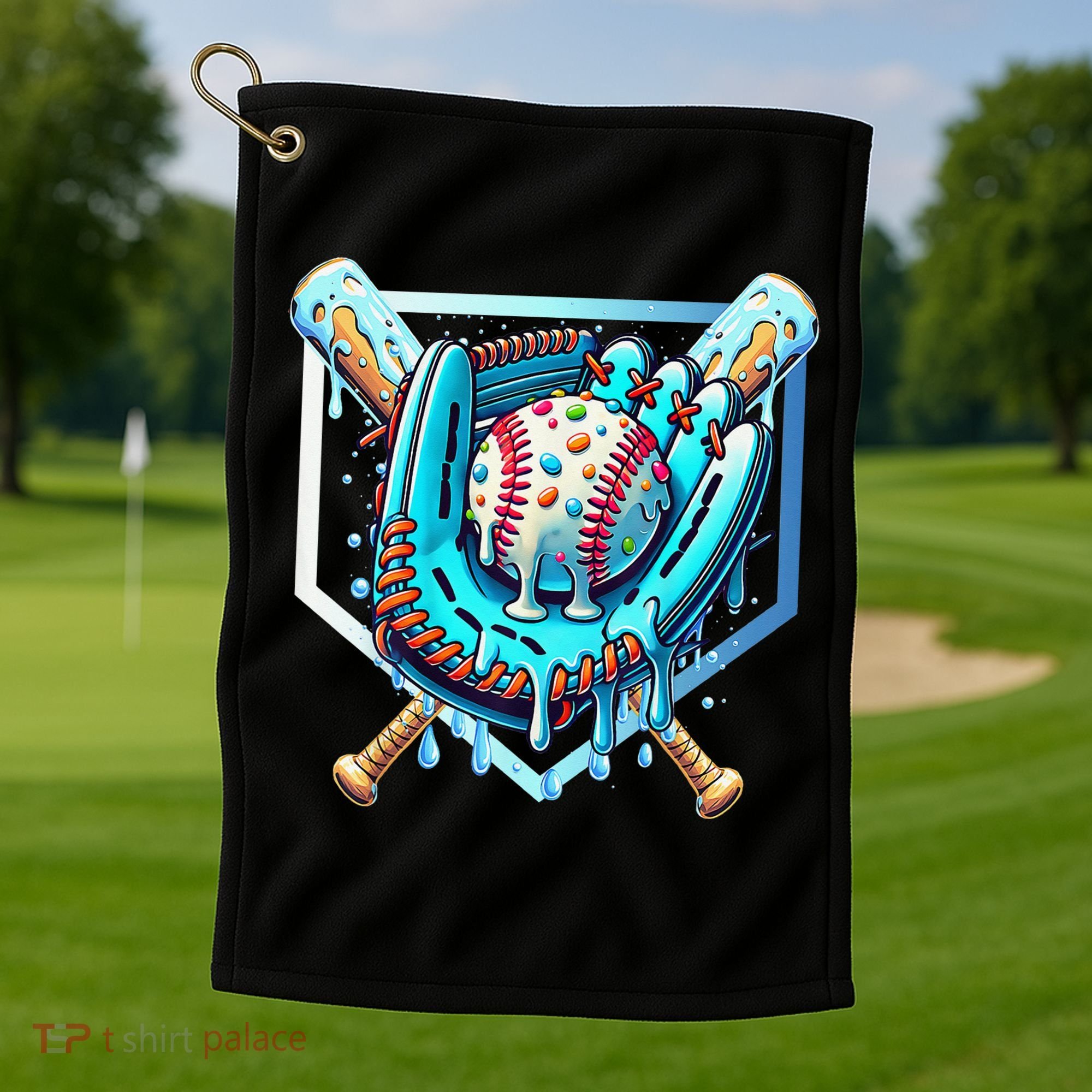 Baseball Drip Ice Cream Sprinkles Baseball Glove Golf Towel