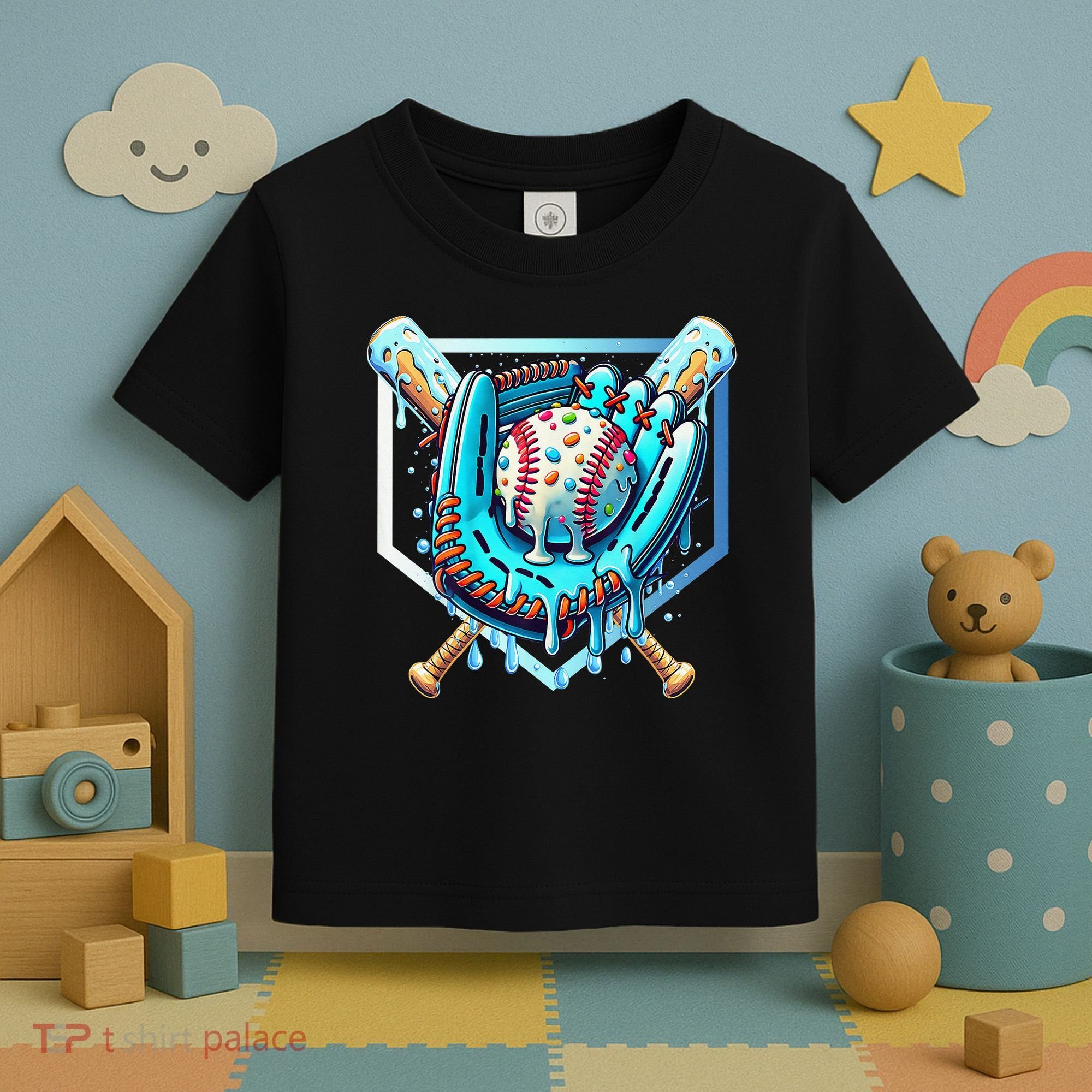 Baseball Drip Ice Cream Sprinkles Baseball Glove Toddler T-Shirt