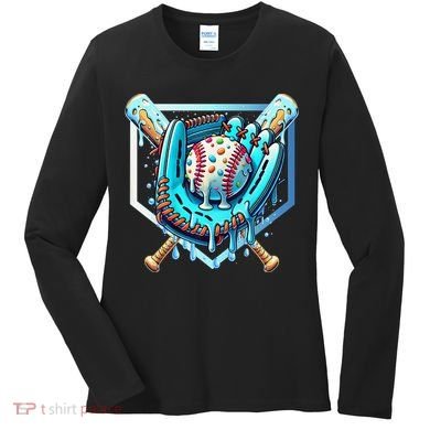 Baseball Drip Ice Cream Sprinkles Baseball Glove Women's Long Sleeve Shirt