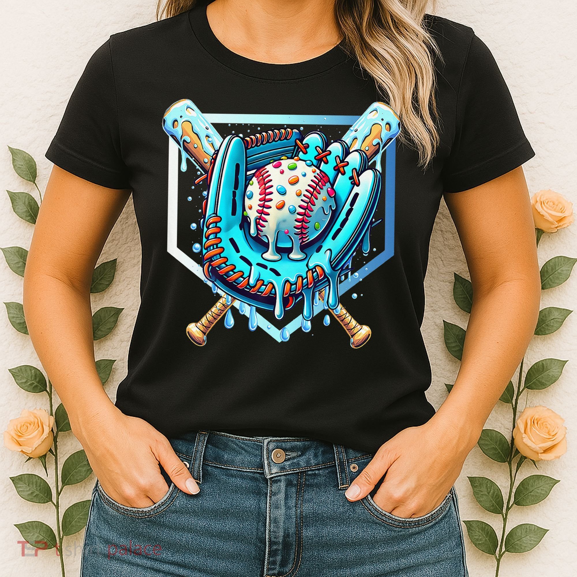 Baseball Drip Ice Cream Sprinkles Baseball Glove Women's T-Shirt