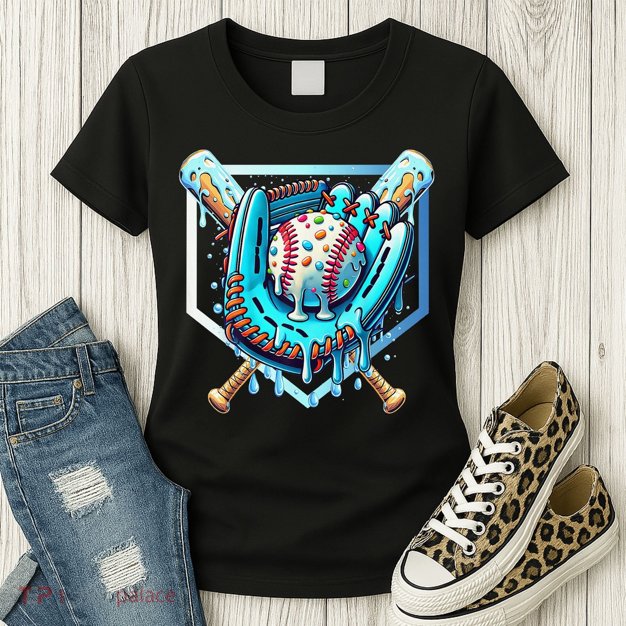 Baseball Drip Ice Cream Sprinkles Baseball Glove Women's T-Shirt