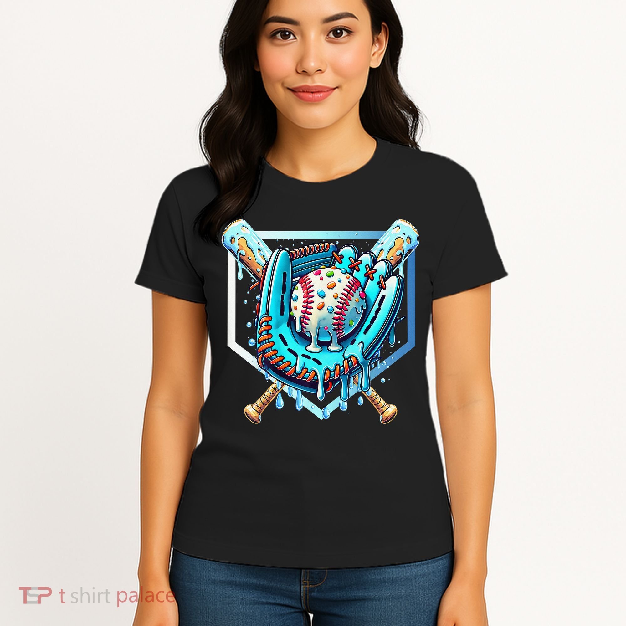 Baseball Drip Ice Cream Sprinkles Baseball Glove Women's T-Shirt