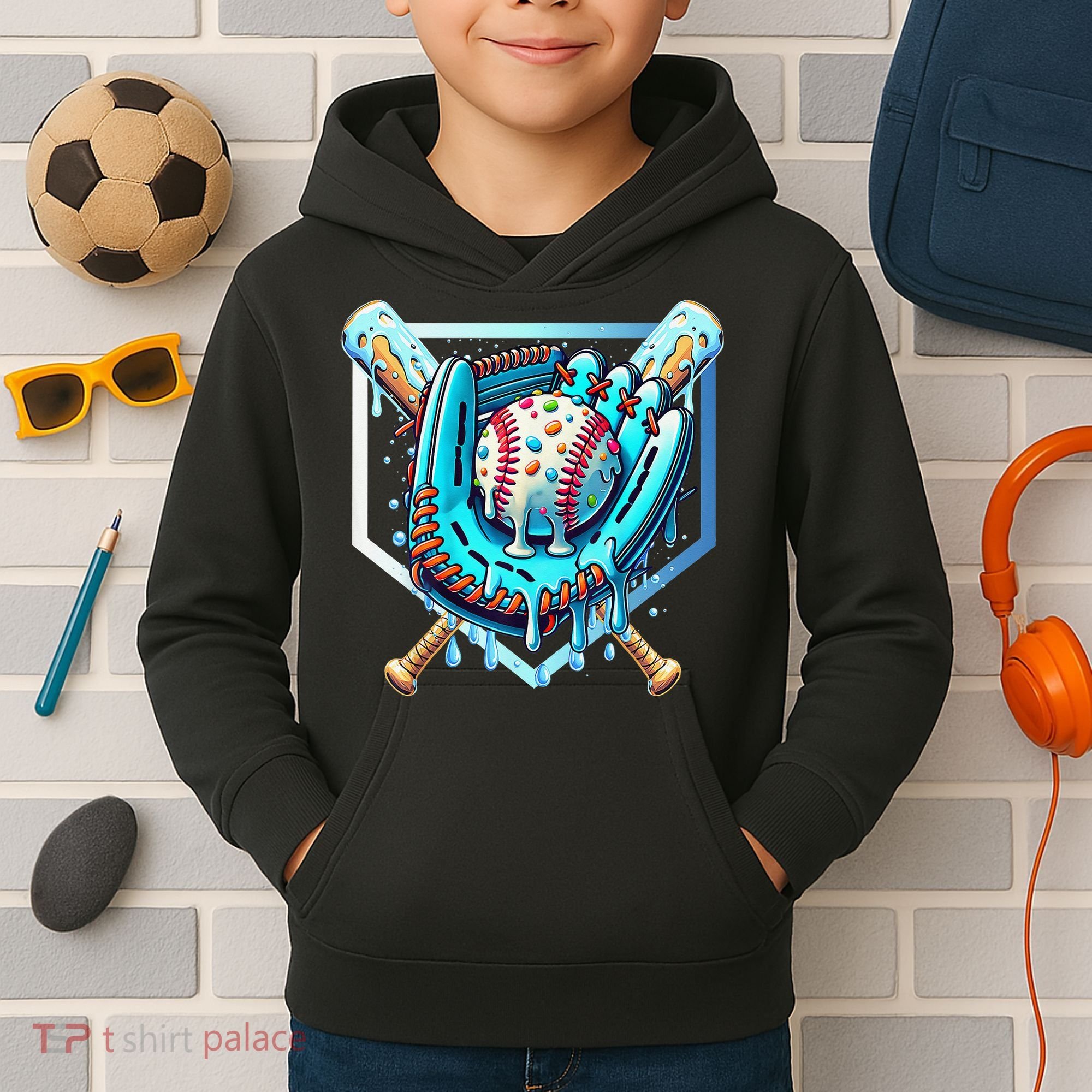 Baseball Drip Ice Cream Sprinkles Baseball Glove Kids Hoodie