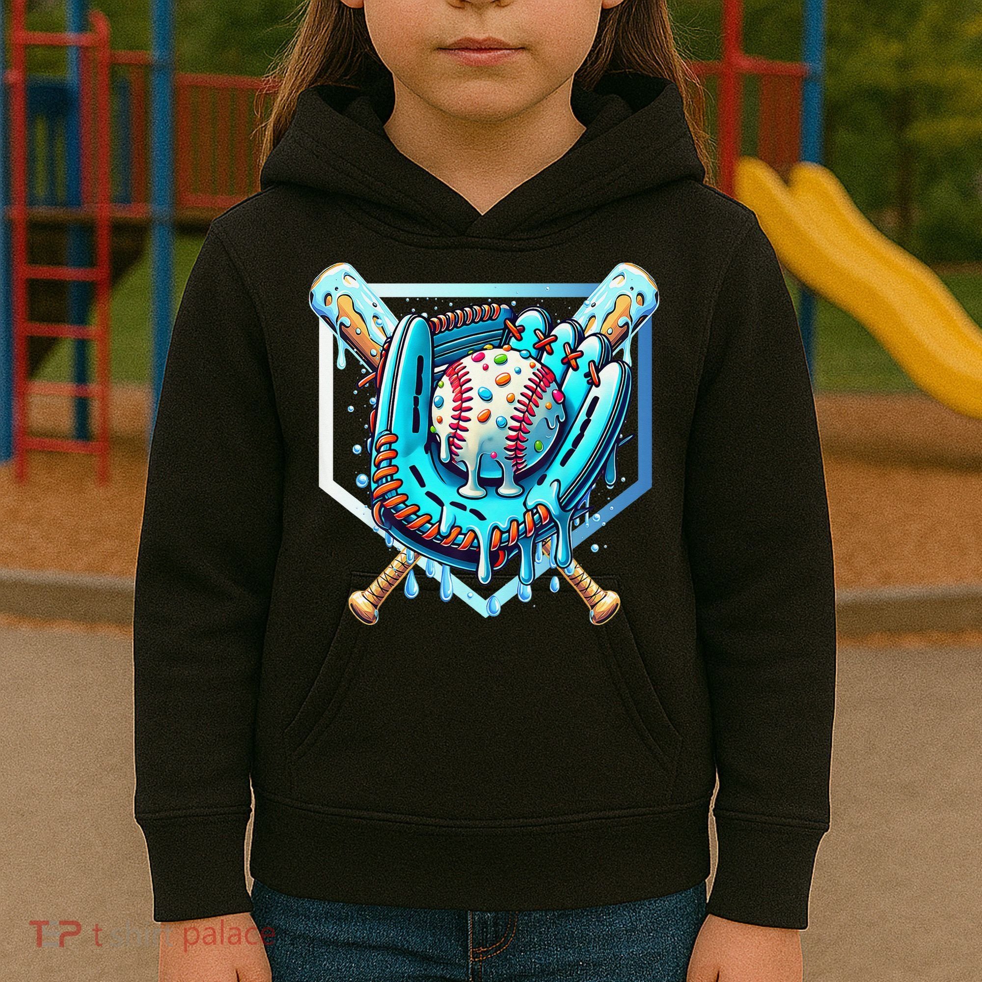 Baseball Drip Ice Cream Sprinkles Baseball Glove Kids Hoodie