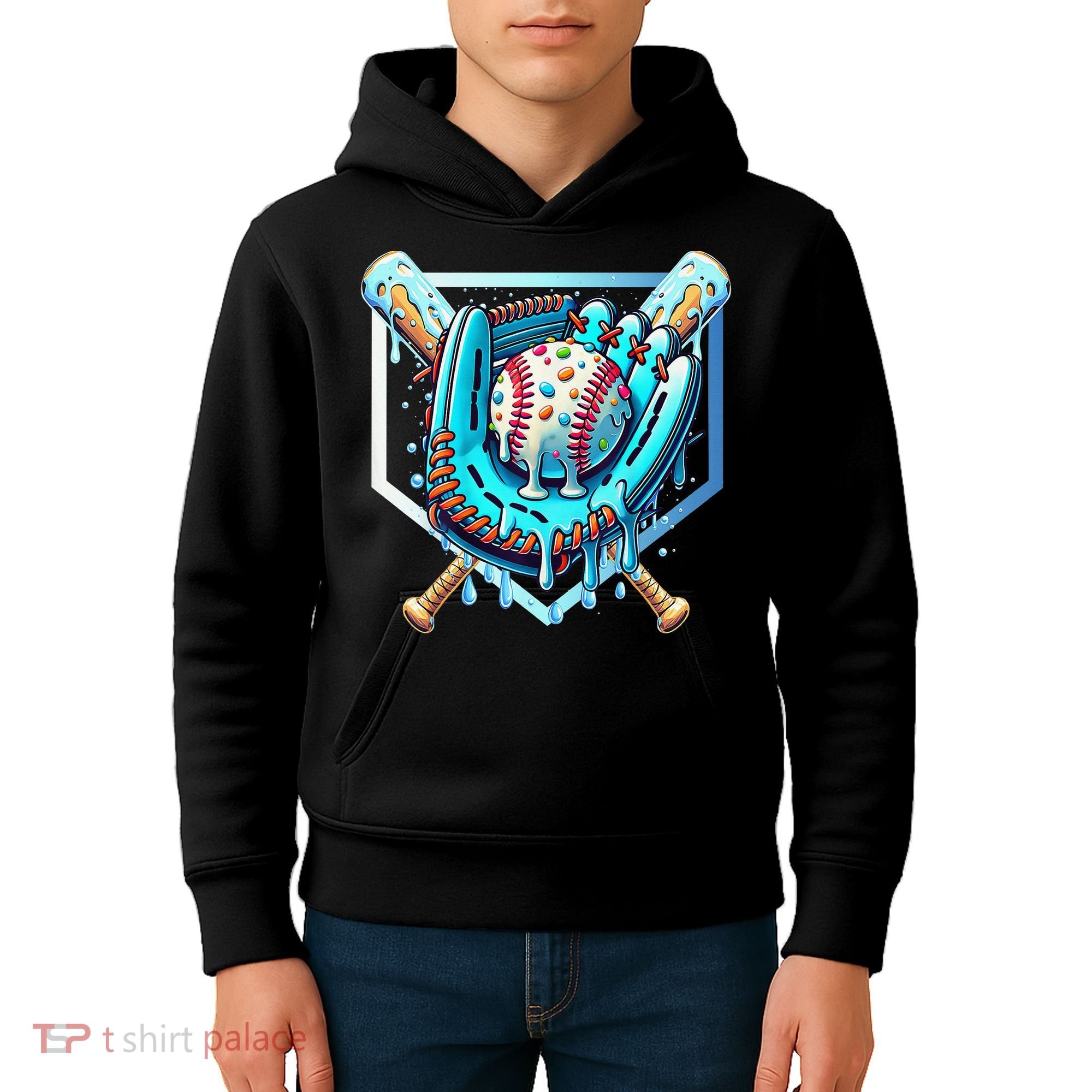 Baseball Drip Ice Cream Sprinkles Baseball Glove Kids Hoodie