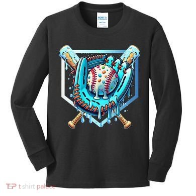Baseball Drip Ice Cream Sprinkles Baseball Glove Kids Long Sleeve Shirt