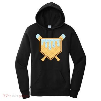 Baseball Drip Ice Cream Waffle Cone Bat Sports Women's Hoodie