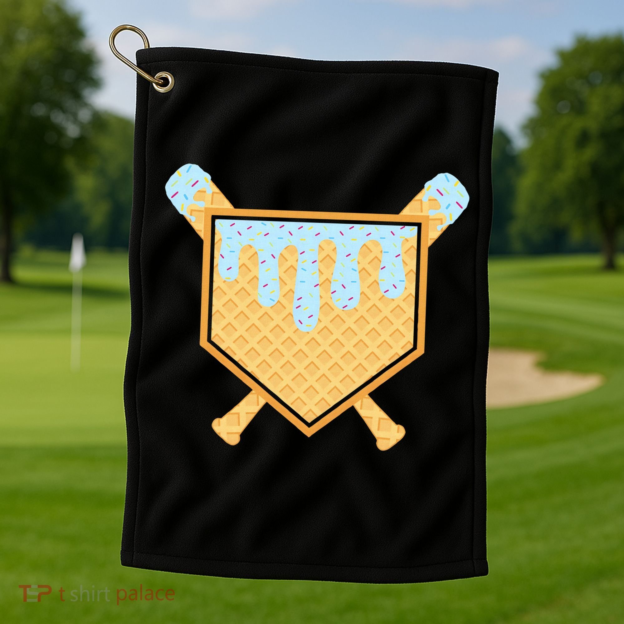 Baseball Drip Ice Cream Waffle Cone Bat Sports Golf Towel