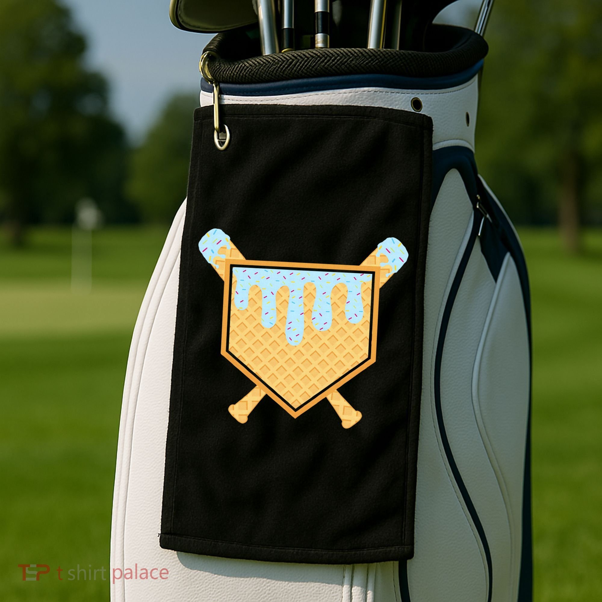 Baseball Drip Ice Cream Waffle Cone Bat Sports Golf Towel