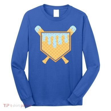 Baseball Drip Ice Cream Waffle Cone Bat Sports Long Sleeve Shirt