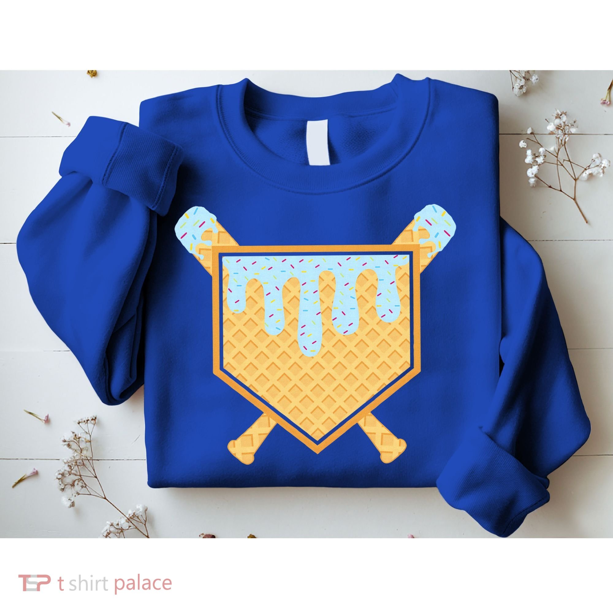 Baseball Drip Ice Cream Waffle Cone Bat Sports Sweatshirt