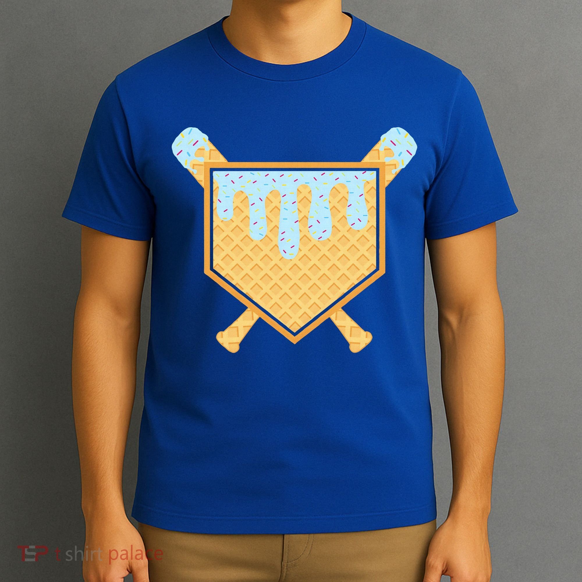 Baseball Drip Ice Cream Waffle Cone Bat Sports T-Shirt