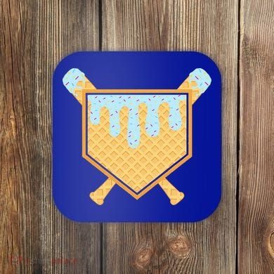 Baseball Drip Ice Cream Waffle Cone Bat Sports Coaster