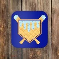 Baseball Drip Ice Cream Waffle Cone Bat Sports Coaster thumb 0