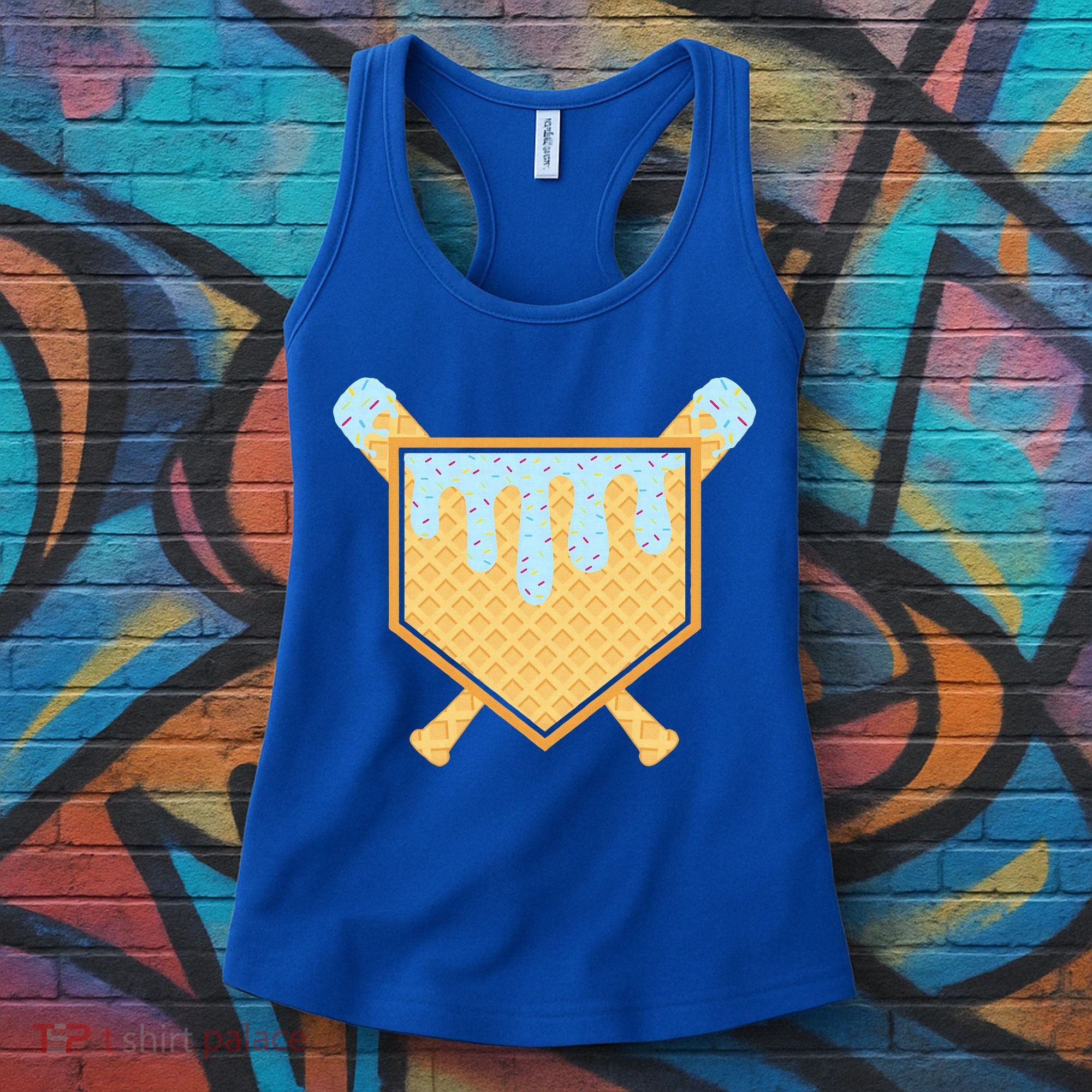 Baseball Drip Ice Cream Waffle Cone Bat Sports Women's Tank Top