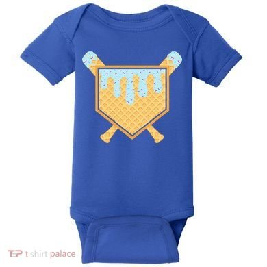 Baseball Drip Ice Cream Waffle Cone Bat Sports Baby Bodysuit