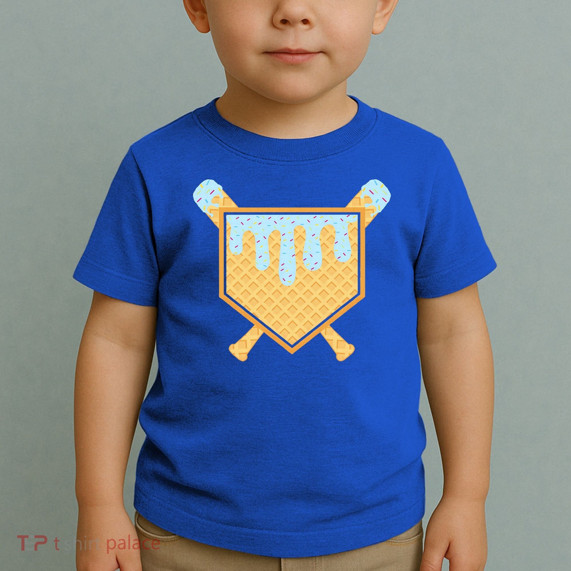 Baseball Drip Ice Cream Waffle Cone Bat Sports Toddler T-Shirt