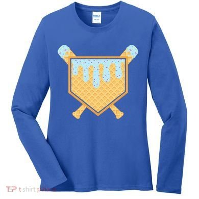 Baseball Drip Ice Cream Waffle Cone Bat Sports Women's Long Sleeve Shirt