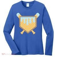 Baseball Drip Ice Cream Waffle Cone Bat Sports Women's Long Sleeve Shirt thumb 0