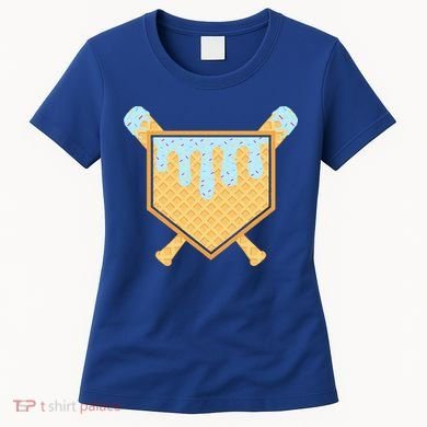 Baseball Drip Ice Cream Waffle Cone Bat Sports Women's T-Shirt