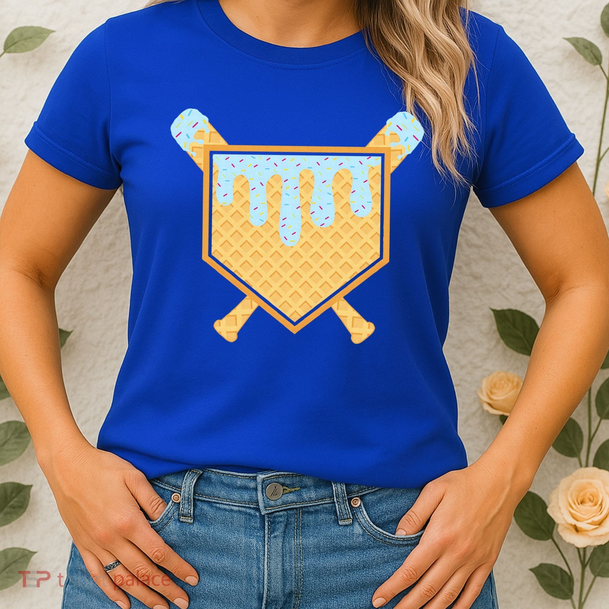 Baseball Drip Ice Cream Waffle Cone Bat Sports Women's T-Shirt