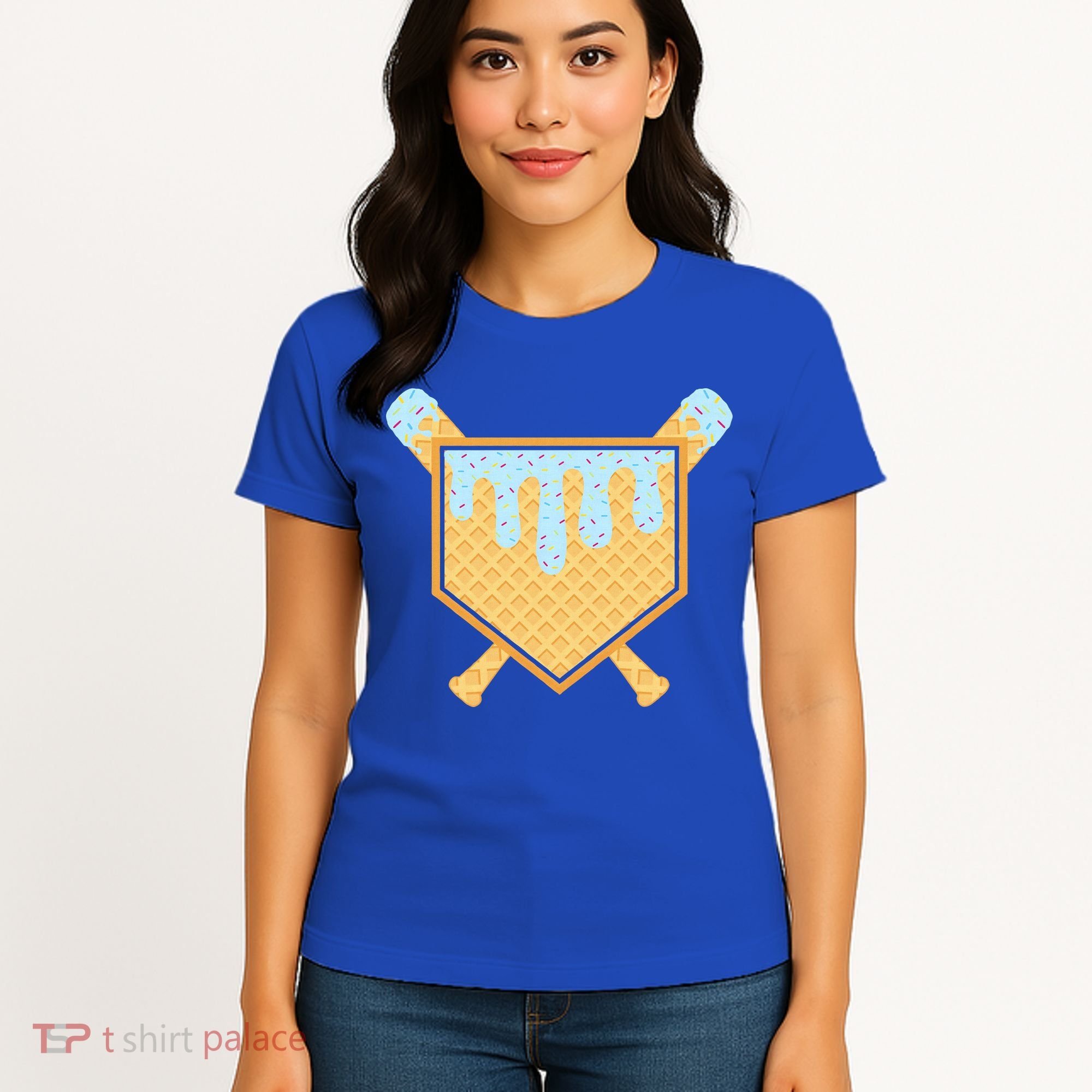 Baseball Drip Ice Cream Waffle Cone Bat Sports Women's T-Shirt