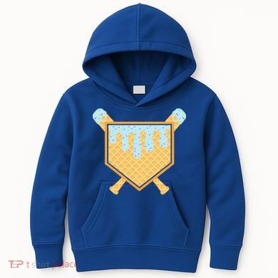Baseball Drip Ice Cream Waffle Cone Bat Sports Kids Hoodie