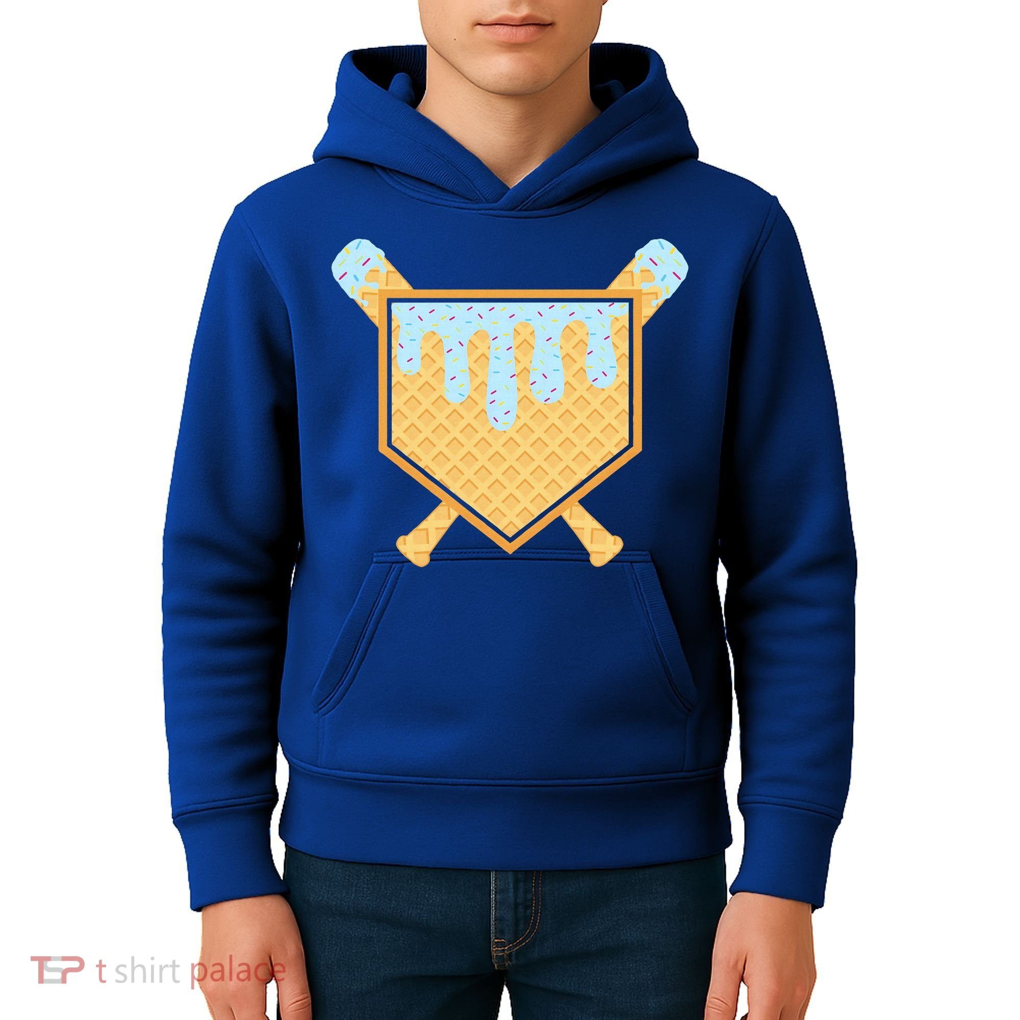 Baseball Drip Ice Cream Waffle Cone Bat Sports Kids Hoodie