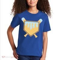 Baseball Drip Ice Cream Waffle Cone Bat Sports Kids T-Shirt thumb 2