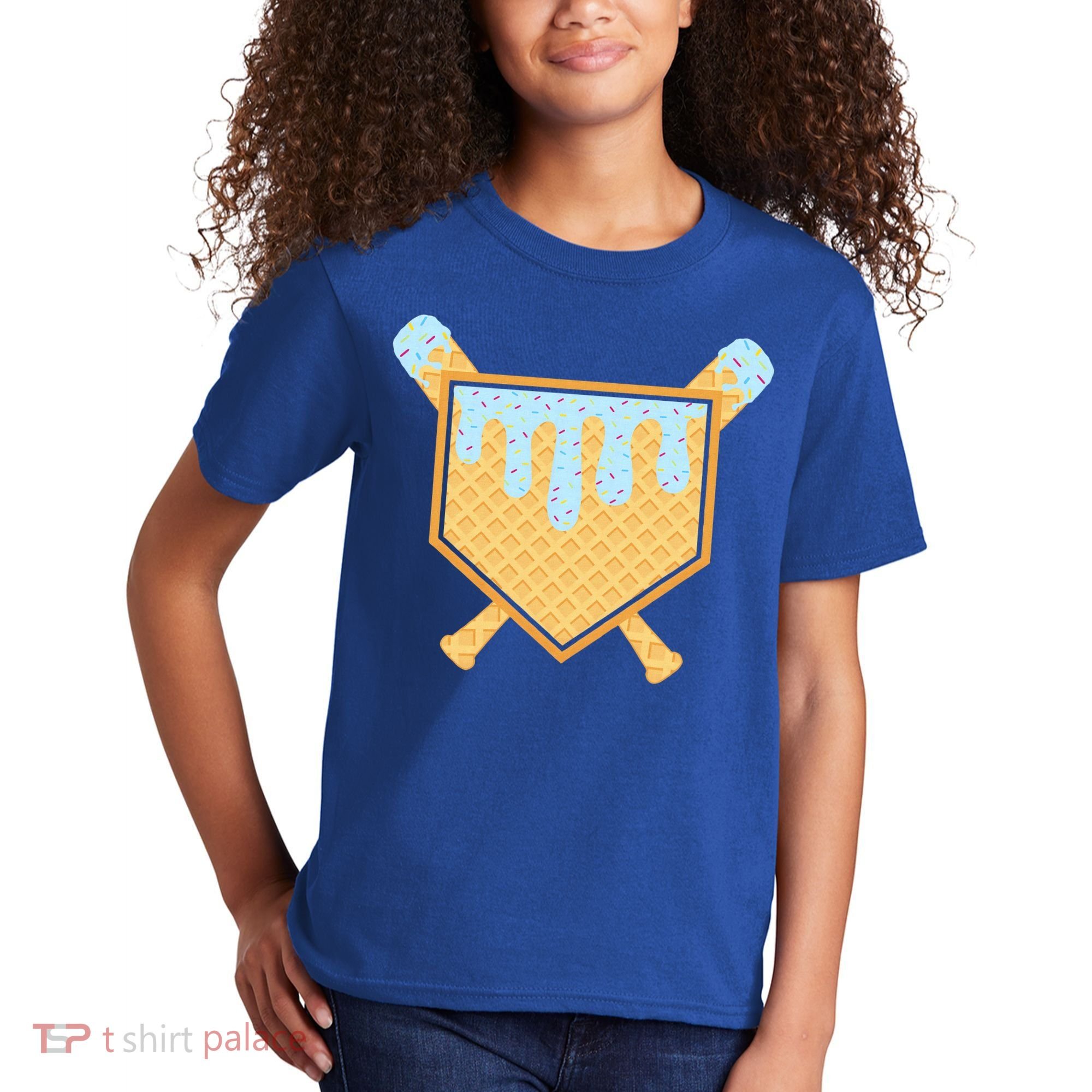 Baseball Drip Ice Cream Waffle Cone Bat Sports Kids T-Shirt