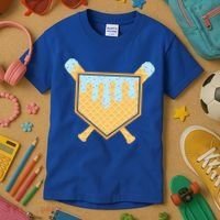 Baseball Drip Ice Cream Waffle Cone Bat Sports Kids T-Shirt thumb 3
