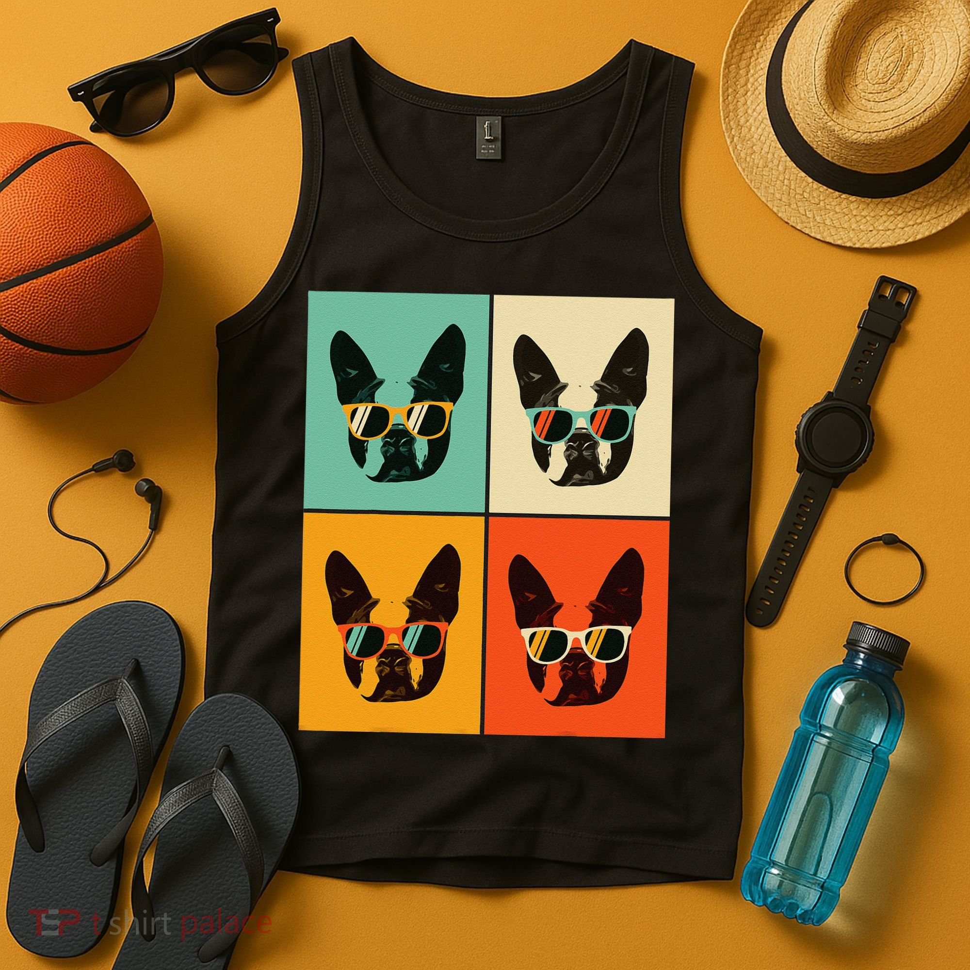 Bostie Dog Lover Gift Funny Boston Terrier With Sunglasses Tank Top