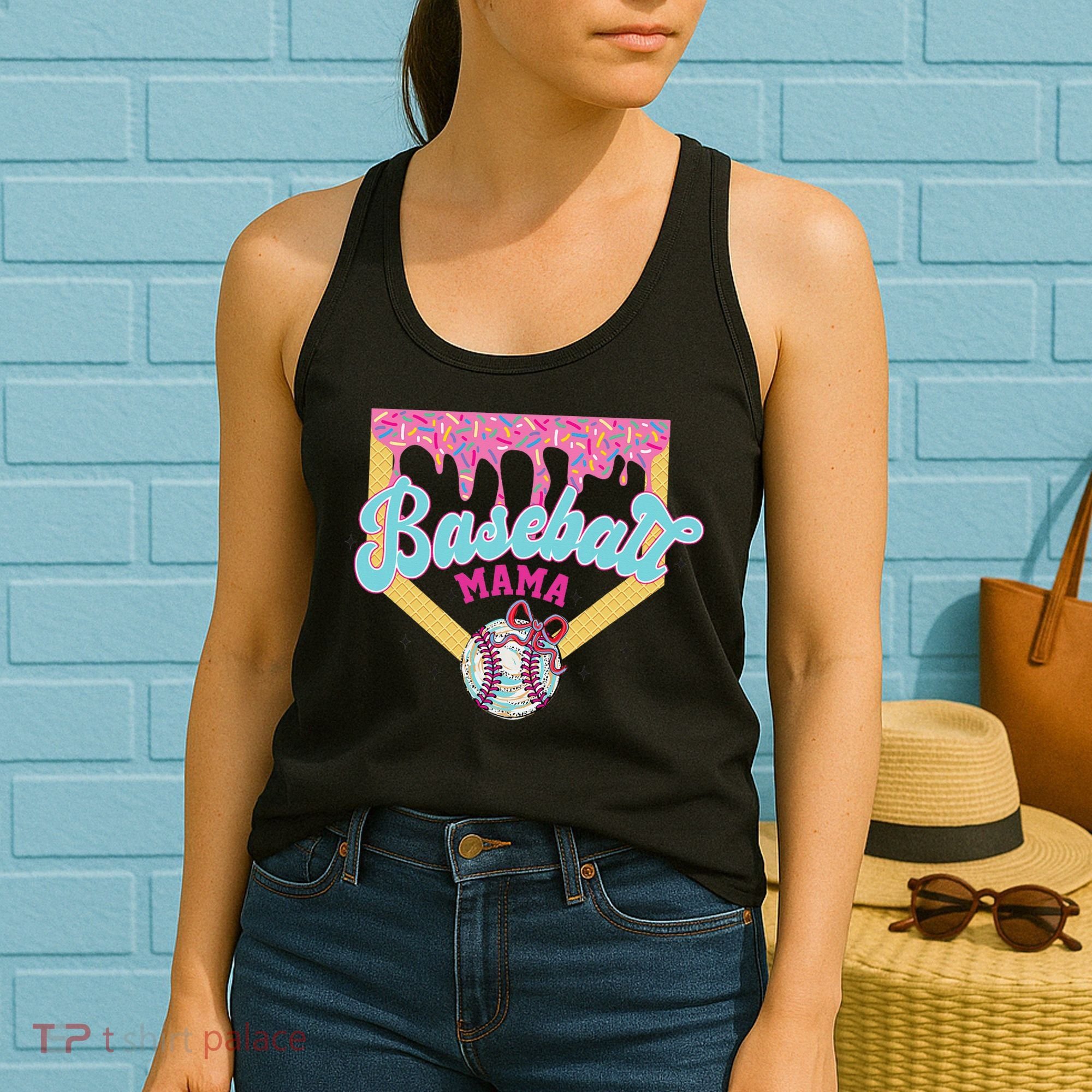 Baseball Drip Mama Ice Cream Drip Baseball Mom Women's Tank Top