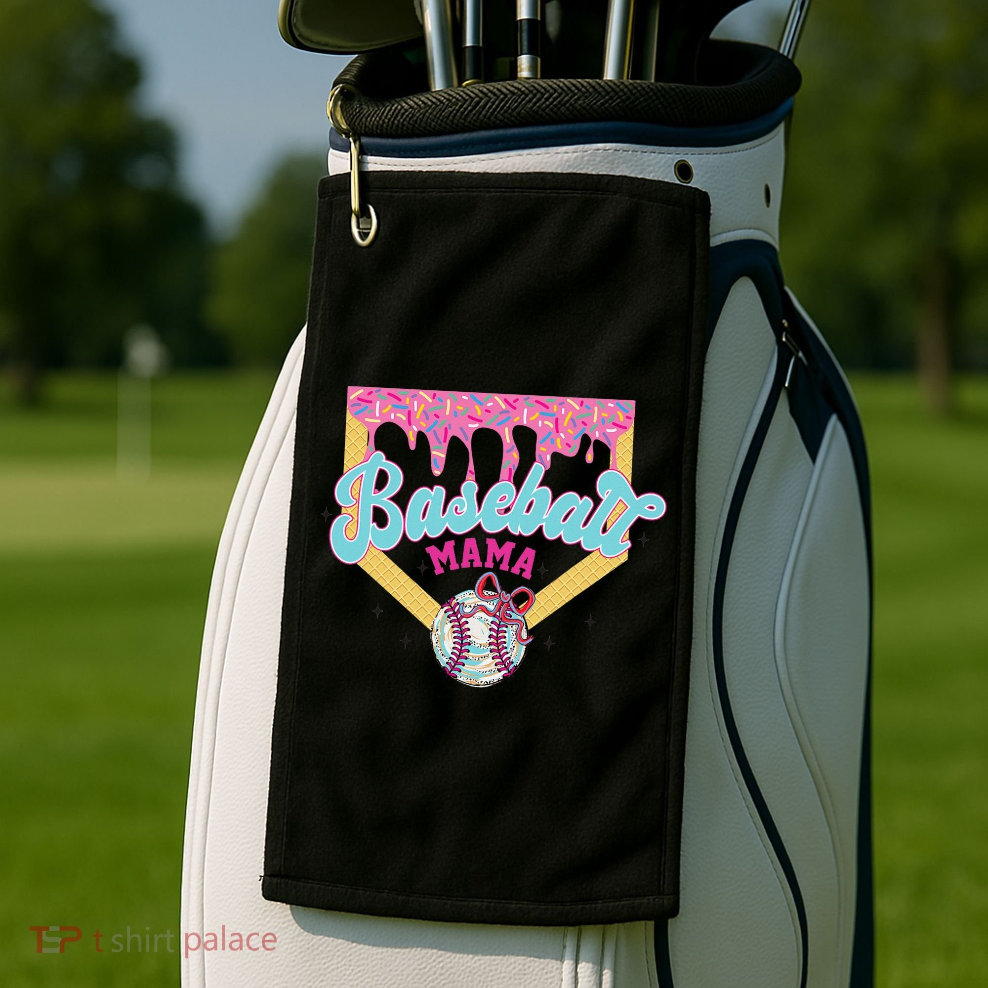 Baseball Drip Mama Ice Cream Drip Baseball Mom Golf Towel