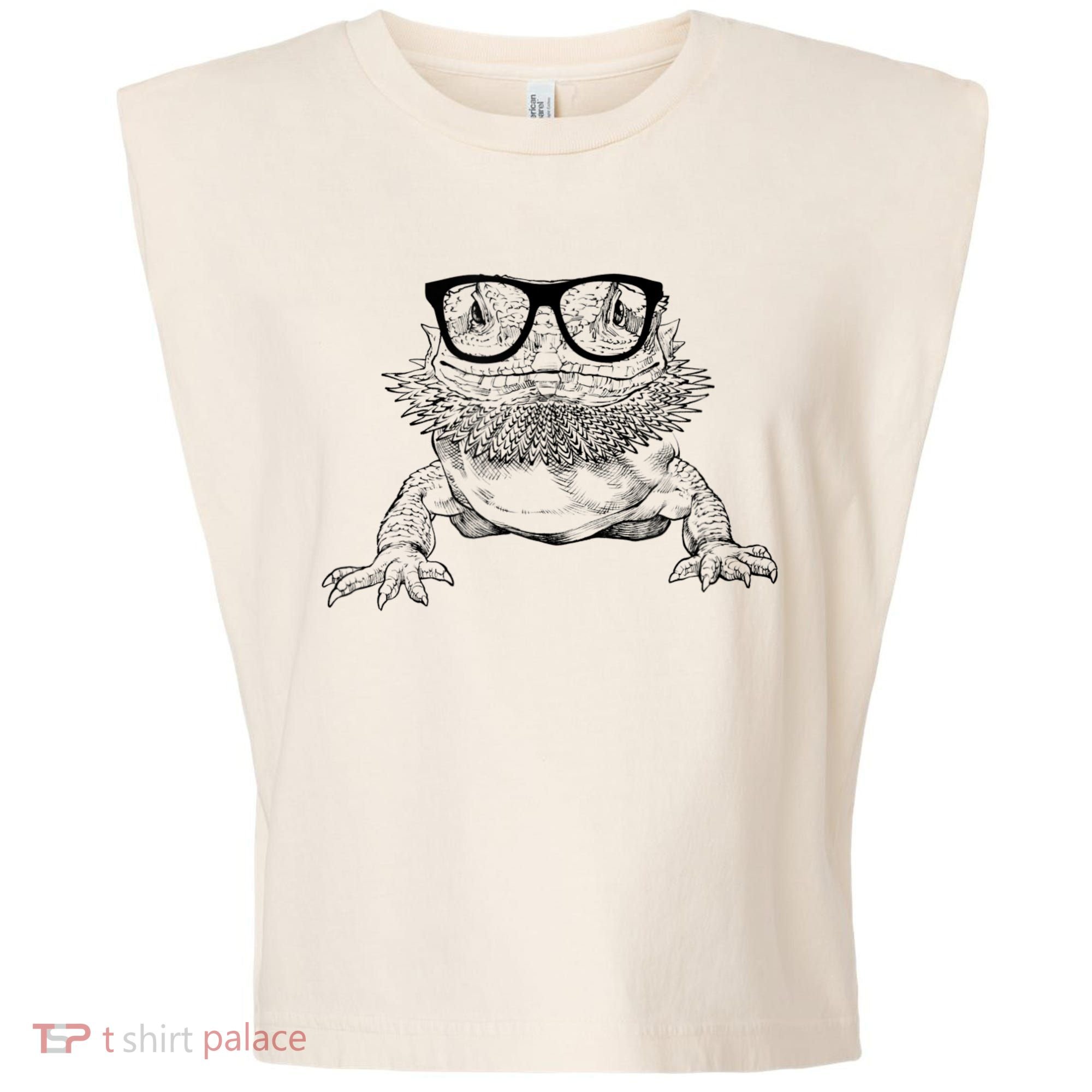 Bearded Dragon Nerdy Glasses Animal Garment-Dyed Women's Muscle Tee