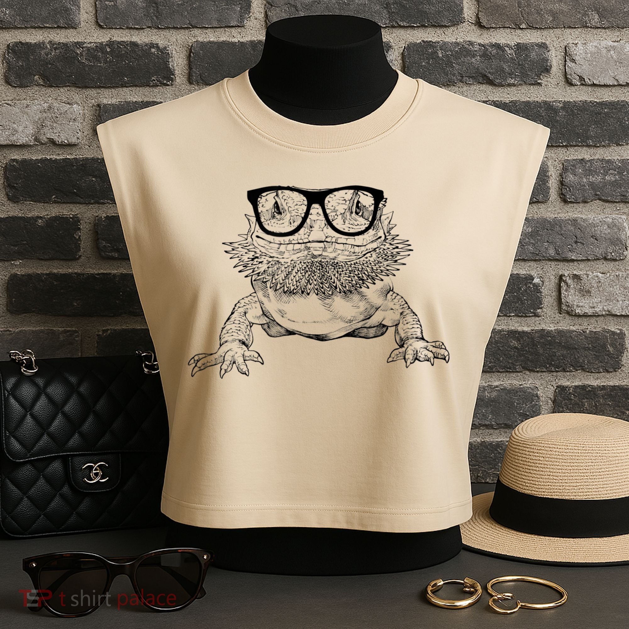 Bearded Dragon Nerdy Glasses Animal Garment-Dyed Women's Muscle Tee