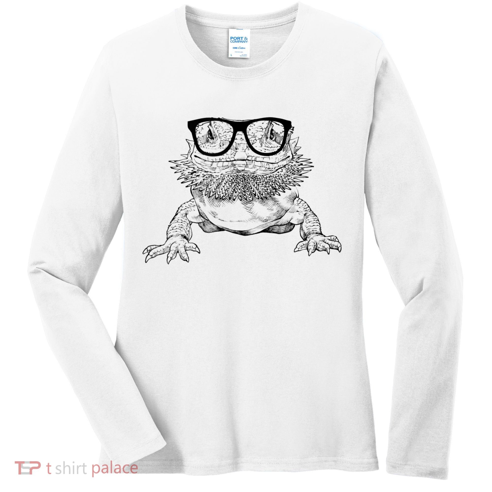 Bearded Dragon Nerdy Glasses Animal Women's Long Sleeve Shirt
