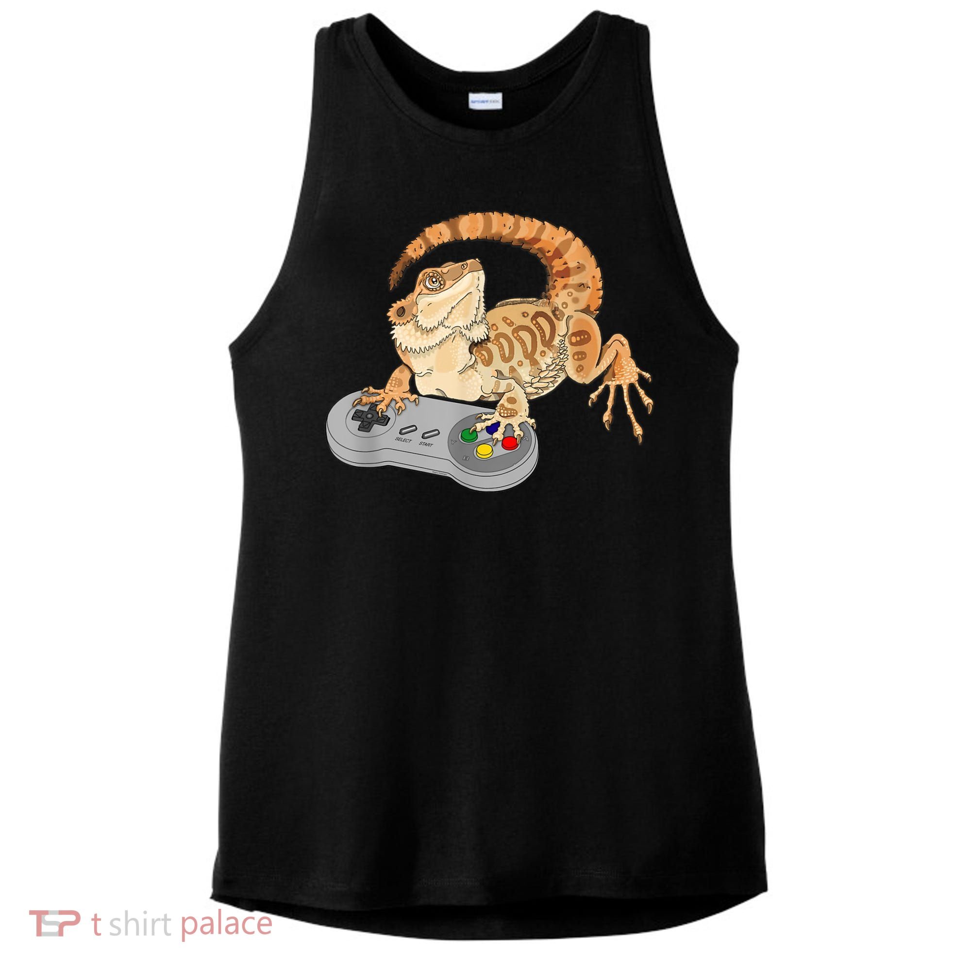 Bearded Dragon Playing Video Game Reptiles Pagona Gamer Ladies PosiCharge Tri-Blend Wicking Tank