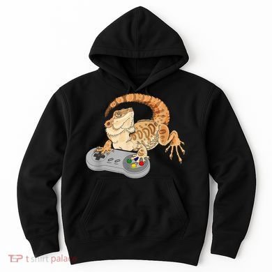 Bearded Dragon Playing Video Game Reptiles Pagona Gamer Hoodie