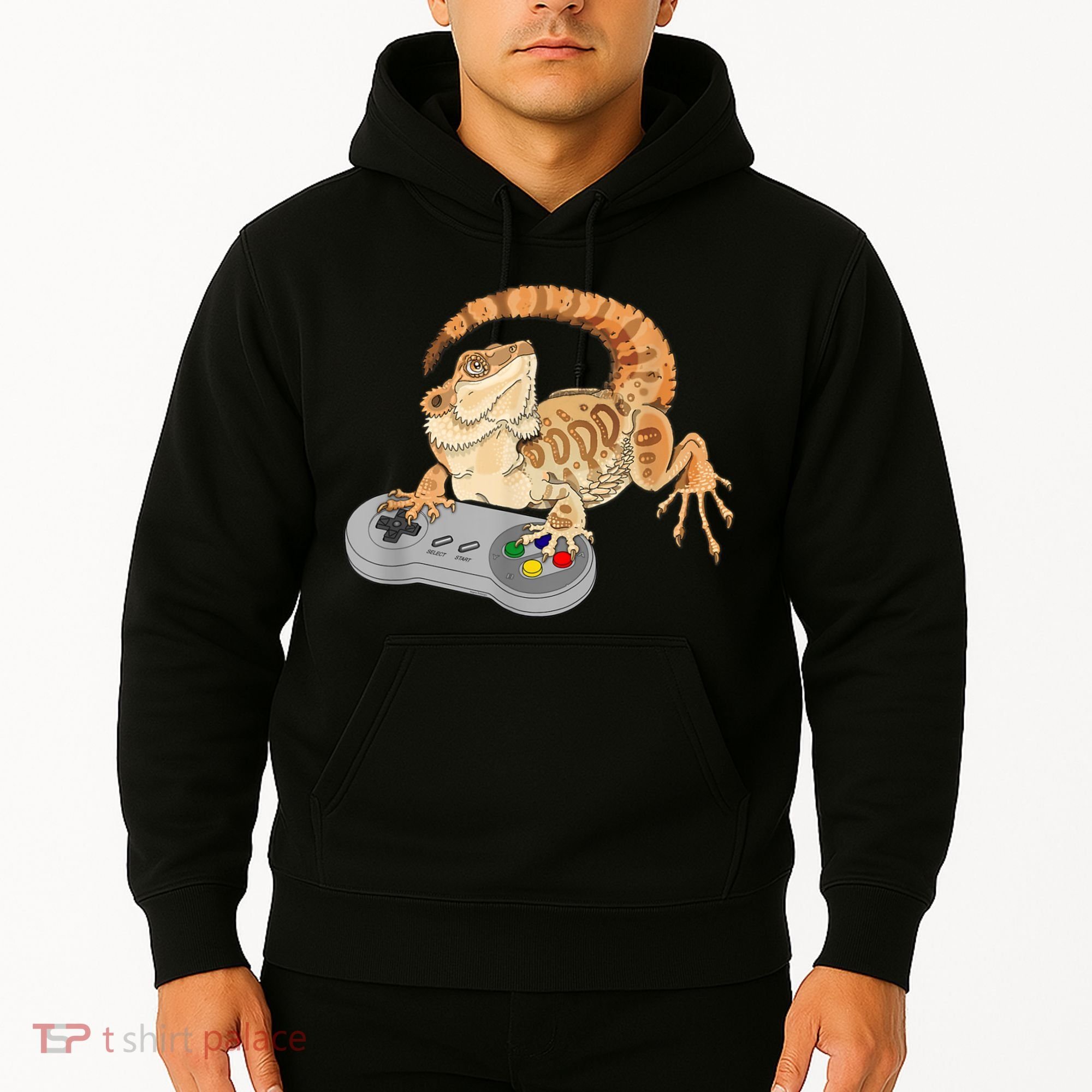 Bearded Dragon Playing Video Game Reptiles Pagona Gamer Hoodie