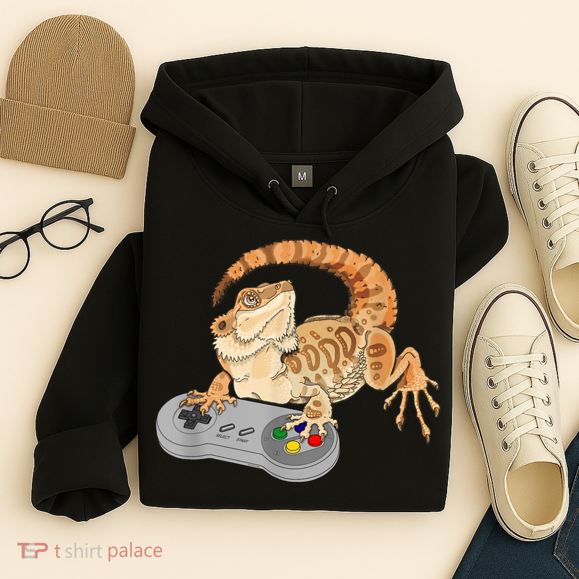 Bearded Dragon Playing Video Game Reptiles Pagona Gamer Hoodie