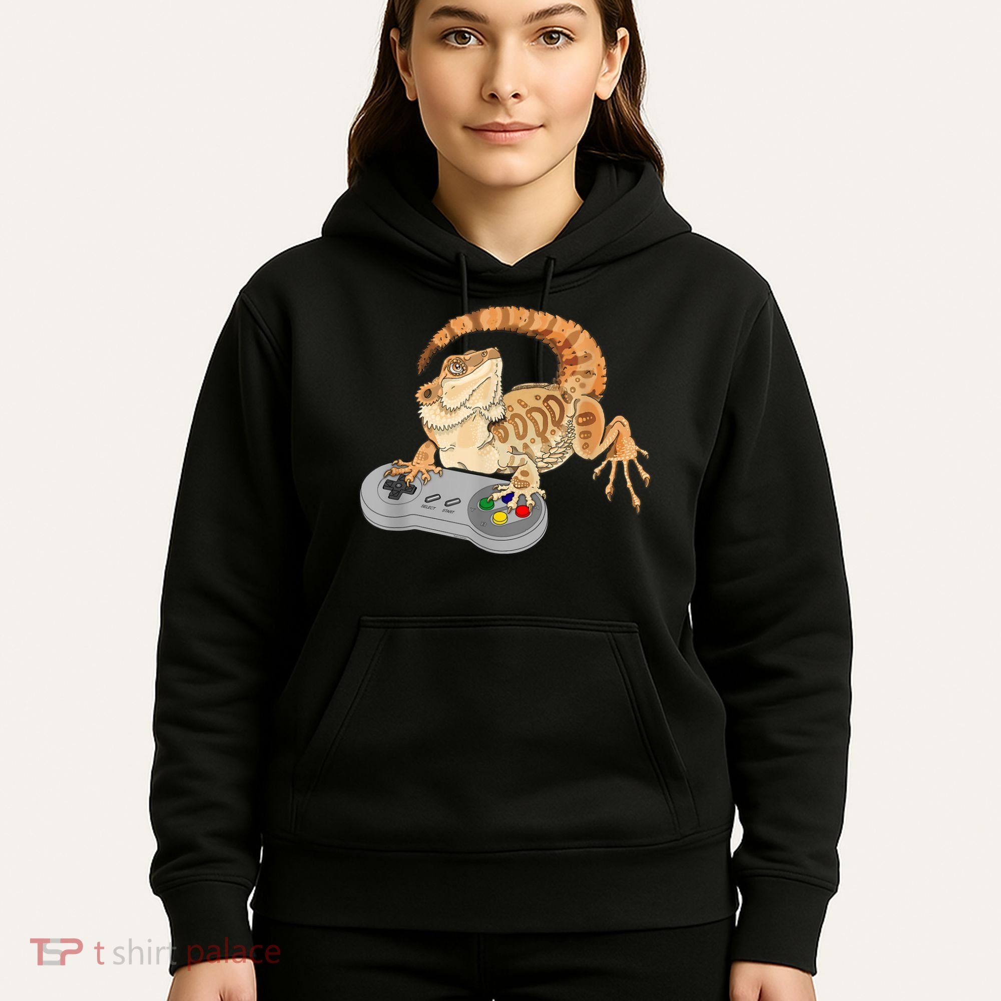 Bearded Dragon Playing Video Game Reptiles Pagona Gamer Hoodie