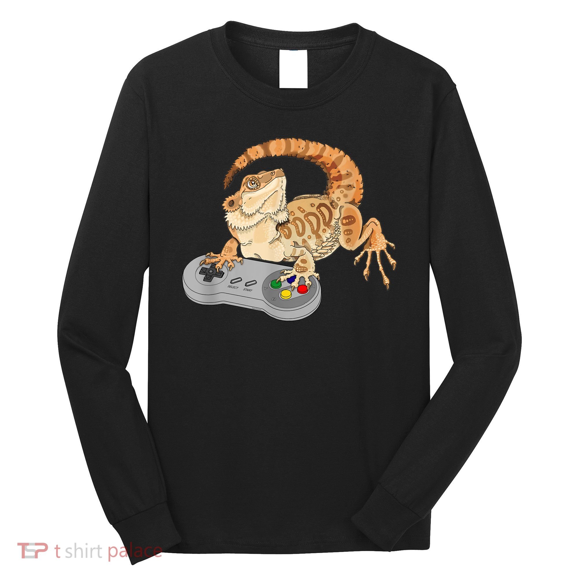 Bearded Dragon Playing Video Game Reptiles Pagona Gamer Long Sleeve Shirt