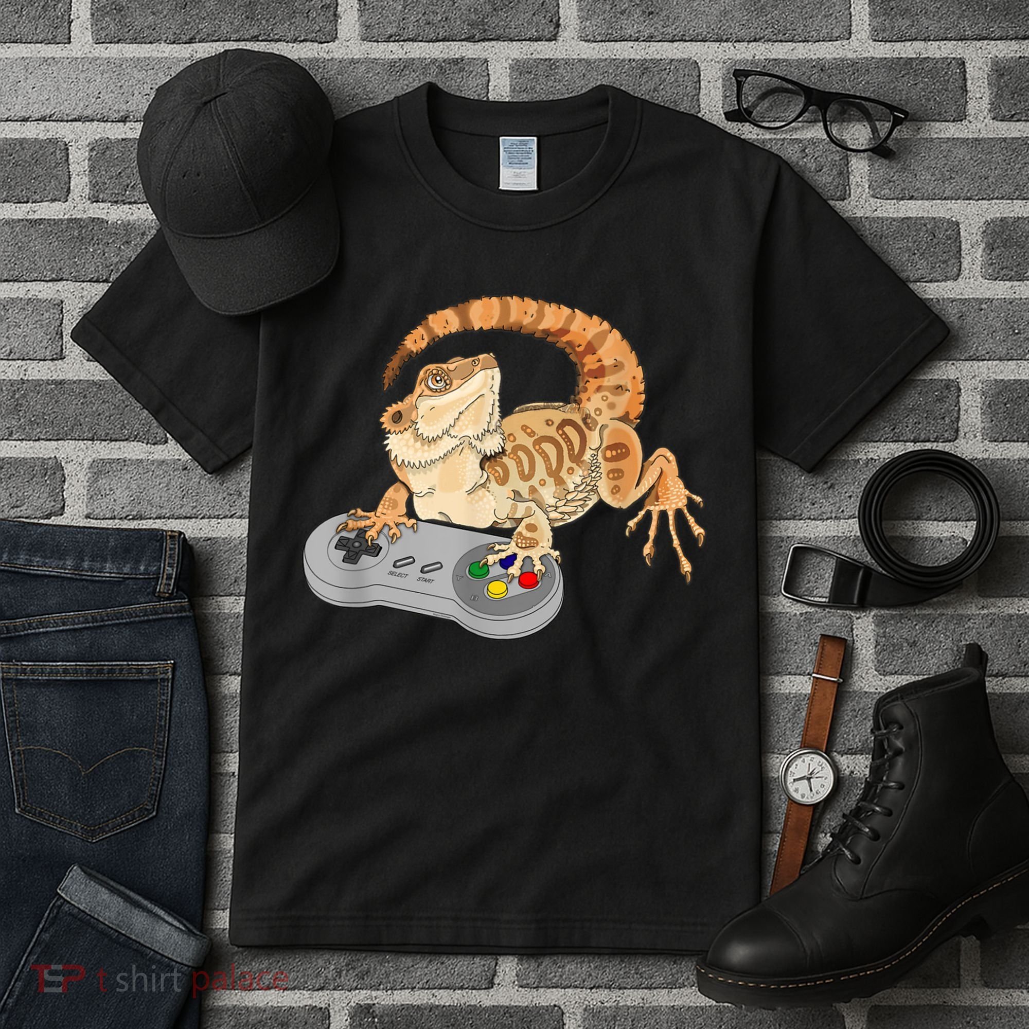 Bearded Dragon Playing Video Game Reptiles Pagona Gamer Tall T-Shirt